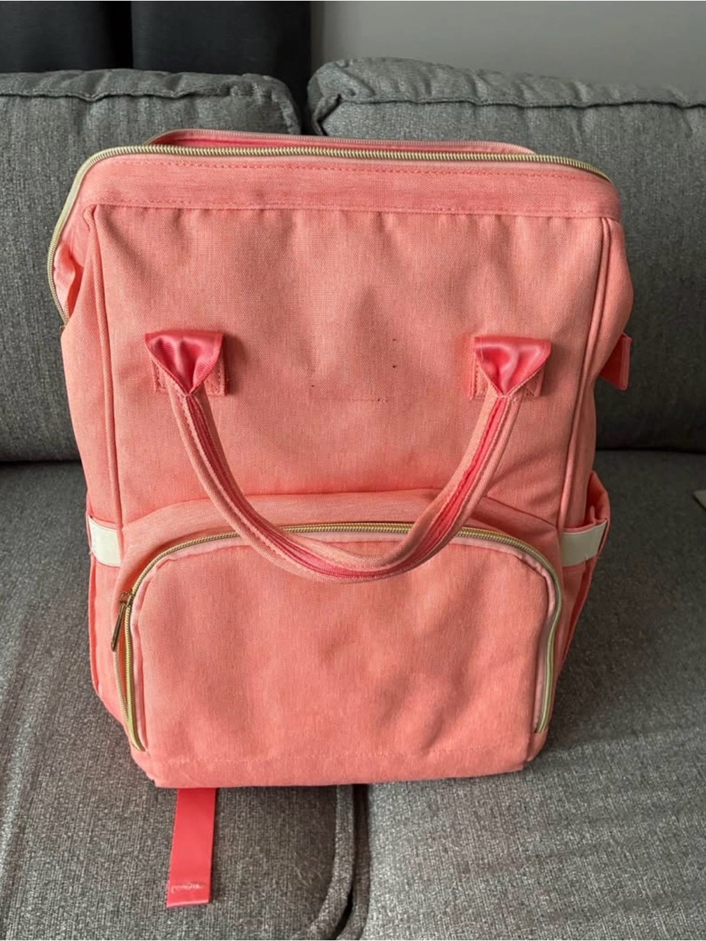 Coral Pink Canvas Tote Backpack/Diaper bag